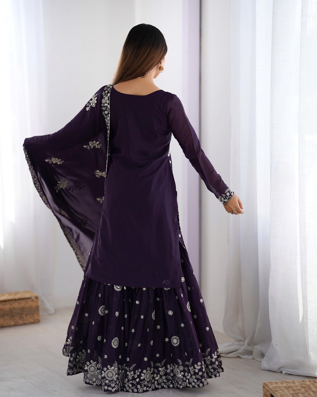 Thread With Sequence Work Sharara Suit Set