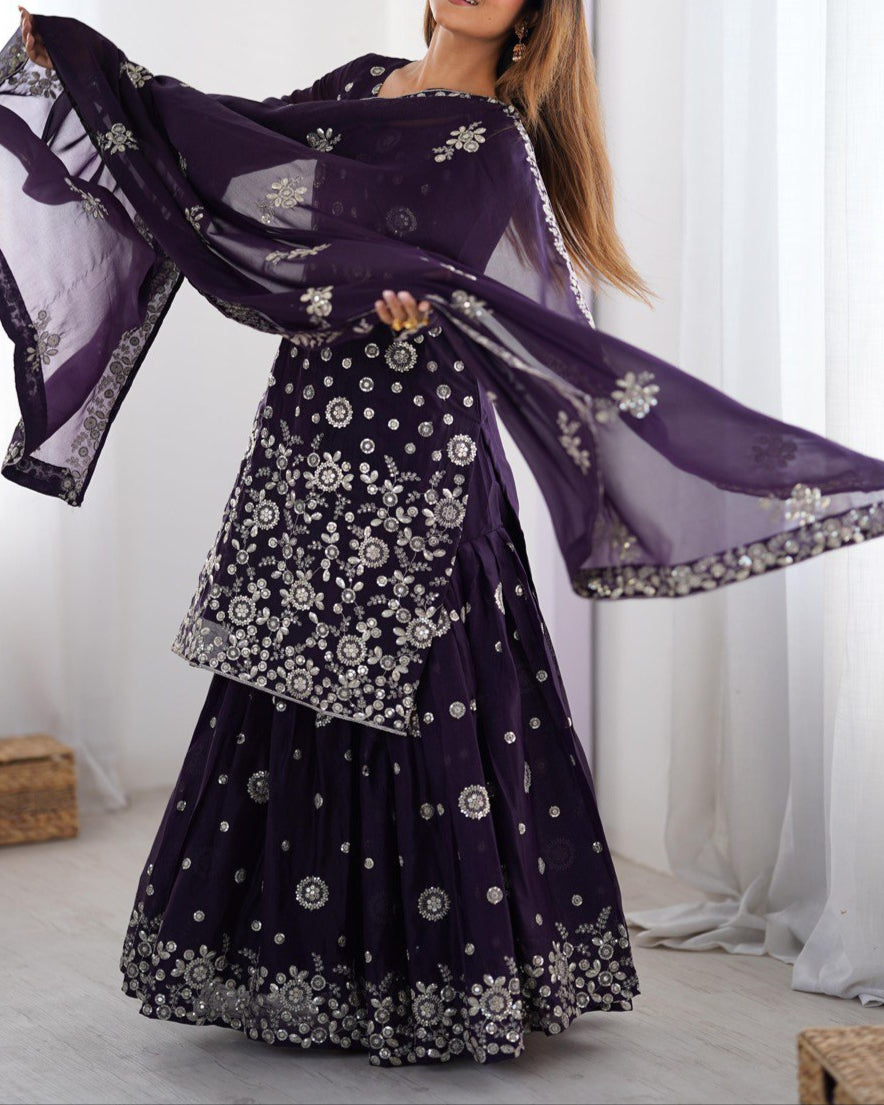 Thread With Sequence Work Sharara Suit Set