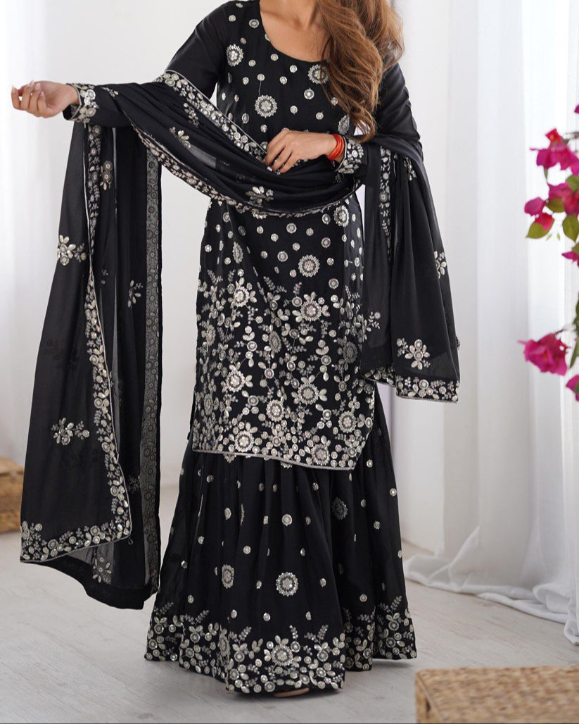 Thread With Sequence Work Sharara Suit Set