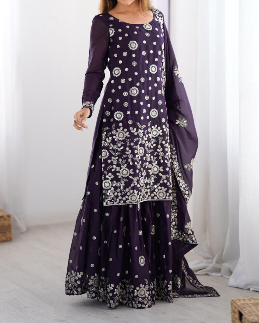 Thread With Sequence Work Sharara Suit Set