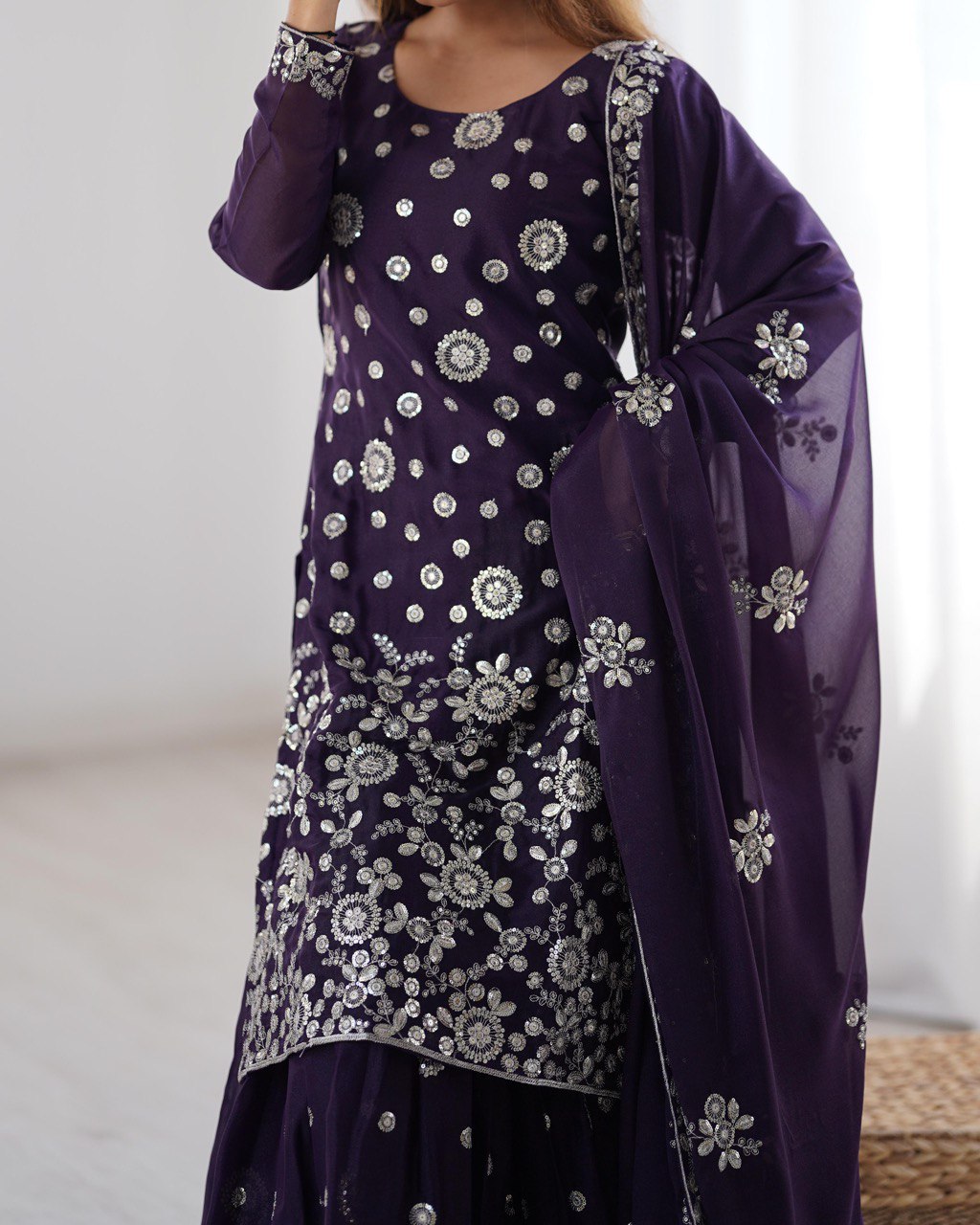 Thread With Sequence Work Sharara Suit Set