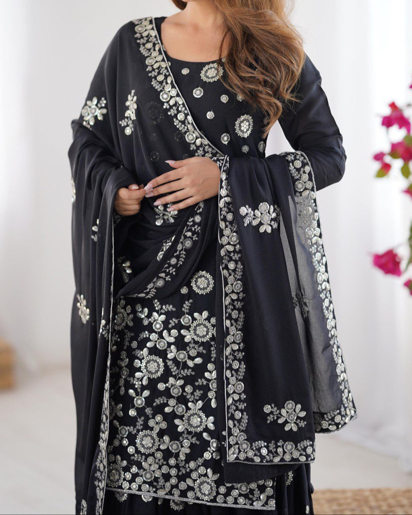 Thread With Sequence Work Sharara Suit Set