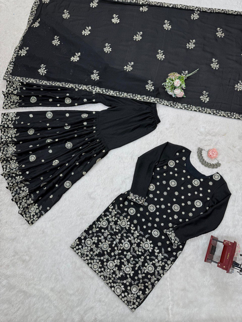 Thread With Sequence Work Sharara Suit Set