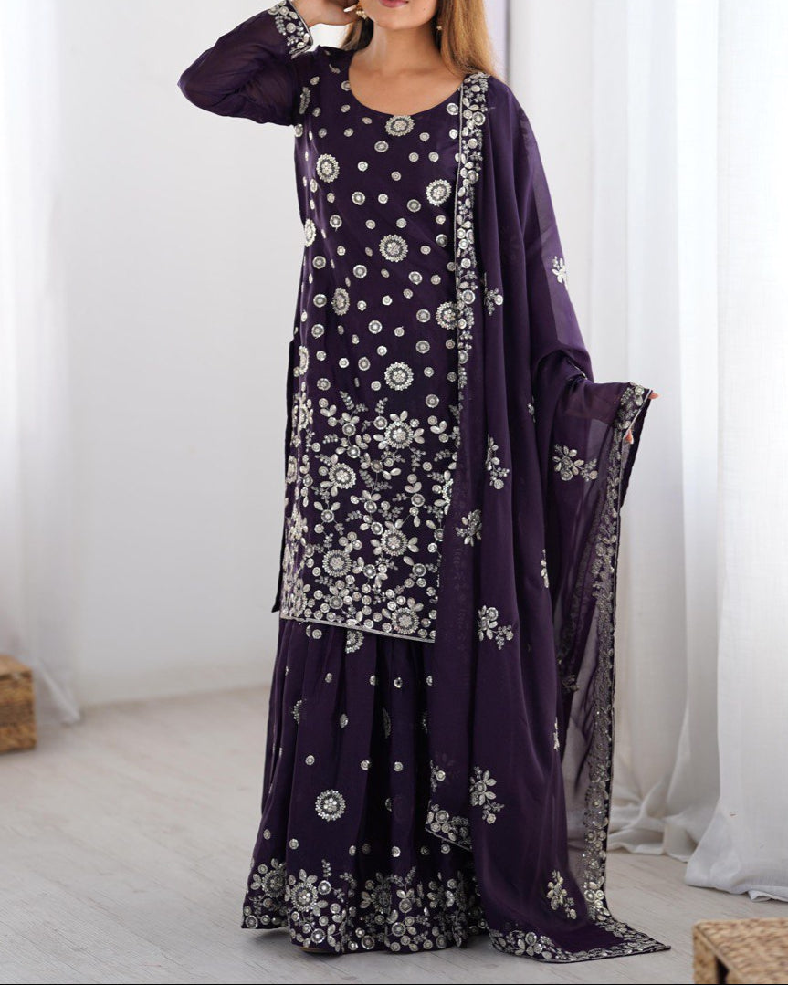 Thread With Sequence Work Sharara Suit Set