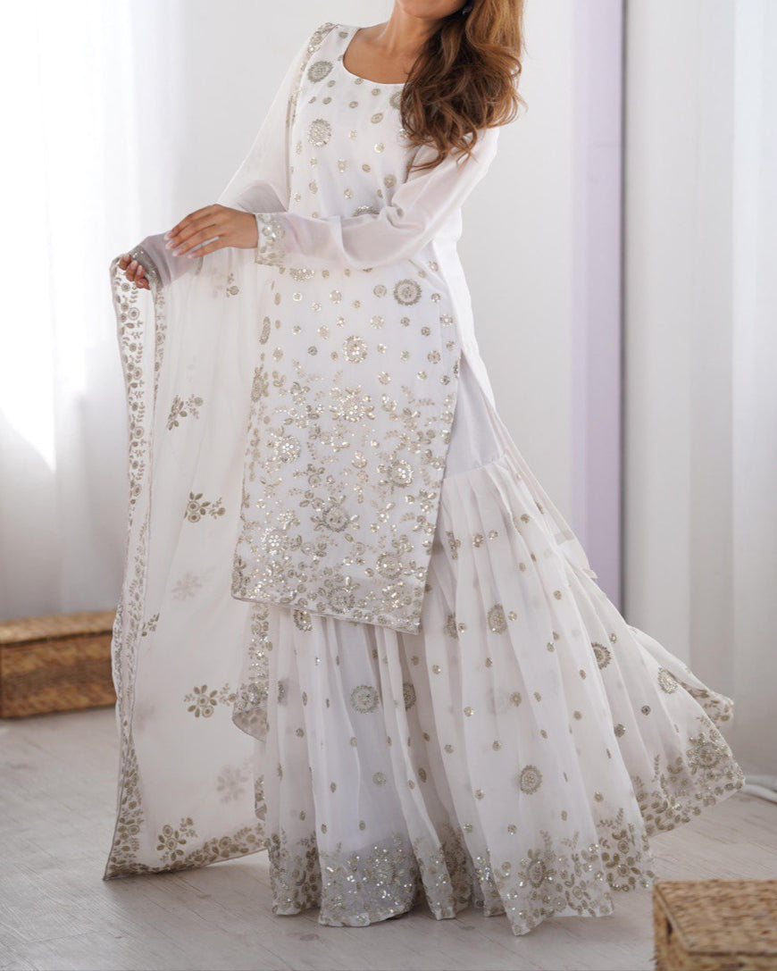 Thread With Sequence Work Sharara Suit Set