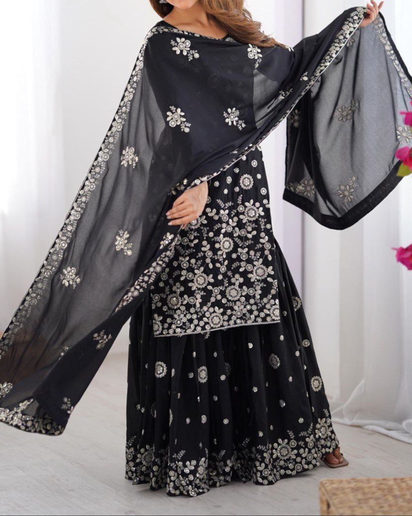 Thread With Sequence Work Sharara Suit Set