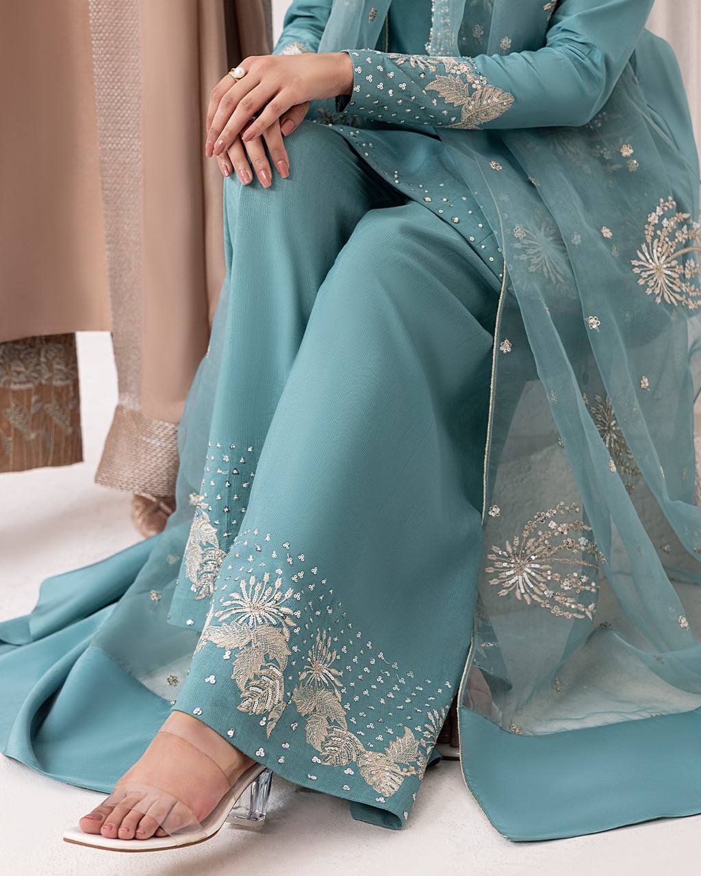 Party Wear Pure Natural Crepe Top & Palazzo Set