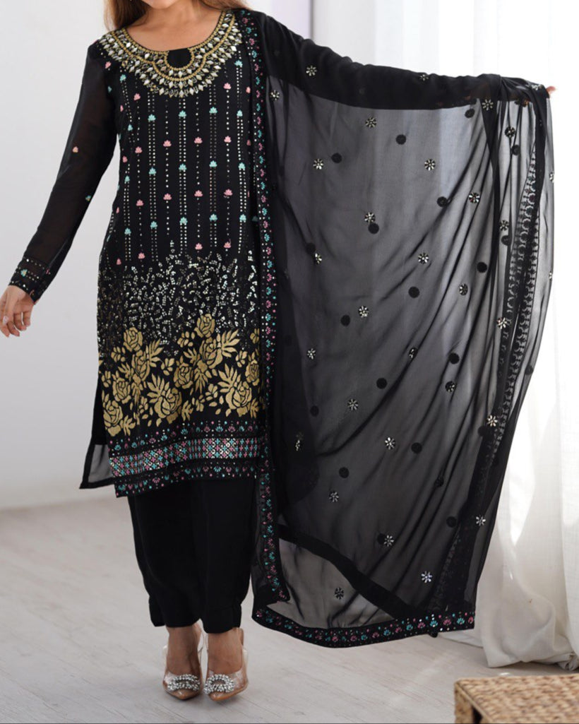 Wedding Special Thread & Sequence Work With Real Mirror Work Sut Set
