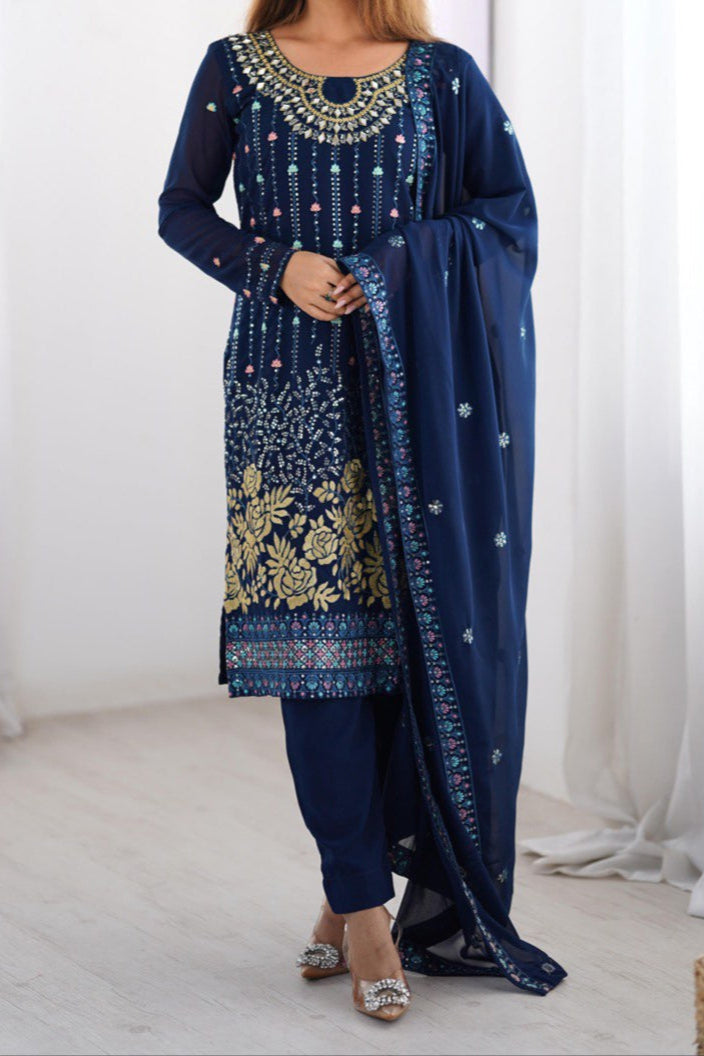 Wedding Special Thread & Sequence Work With Real Mirror Work Sut Set