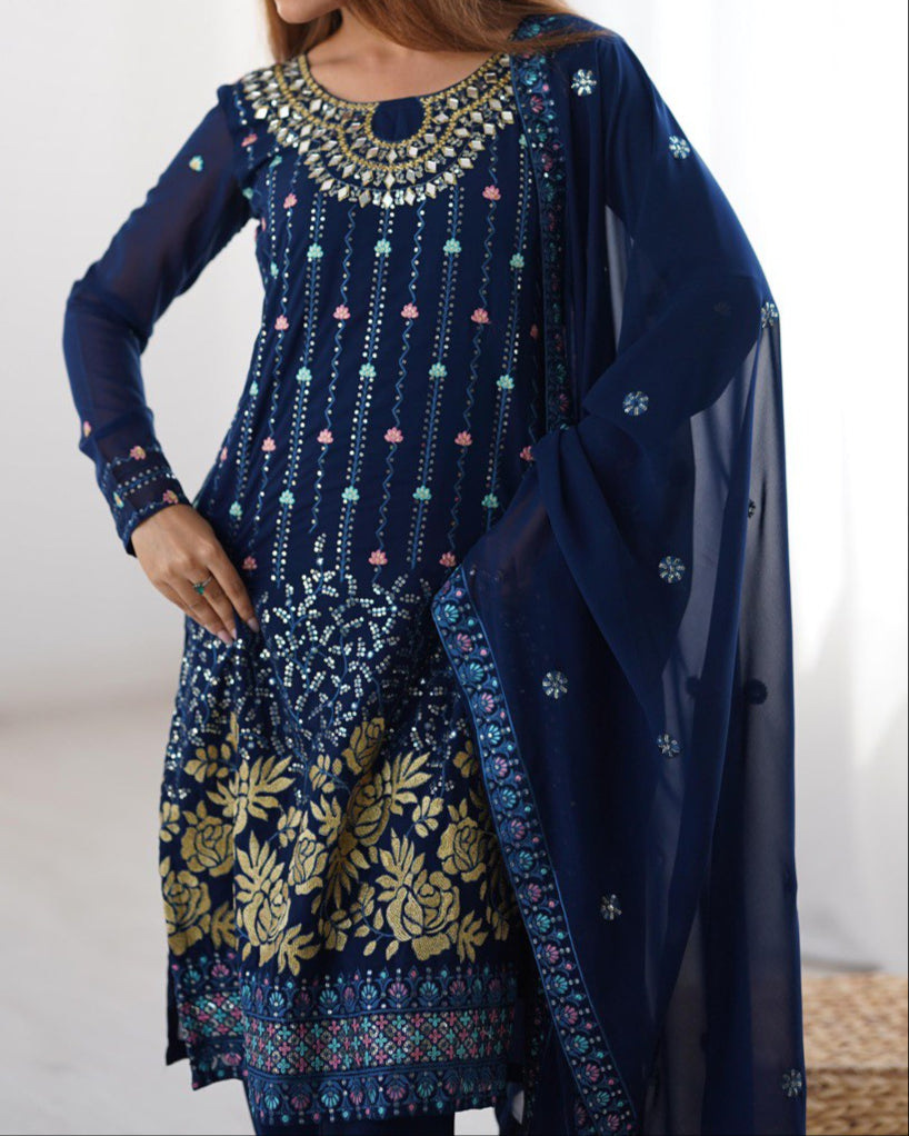 Wedding Special Thread & Sequence Work With Real Mirror Work Sut Set