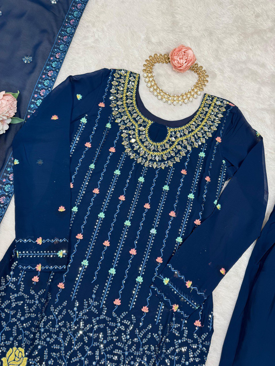 Wedding Special Thread & Sequence Work With Real Mirror Work Sut Set