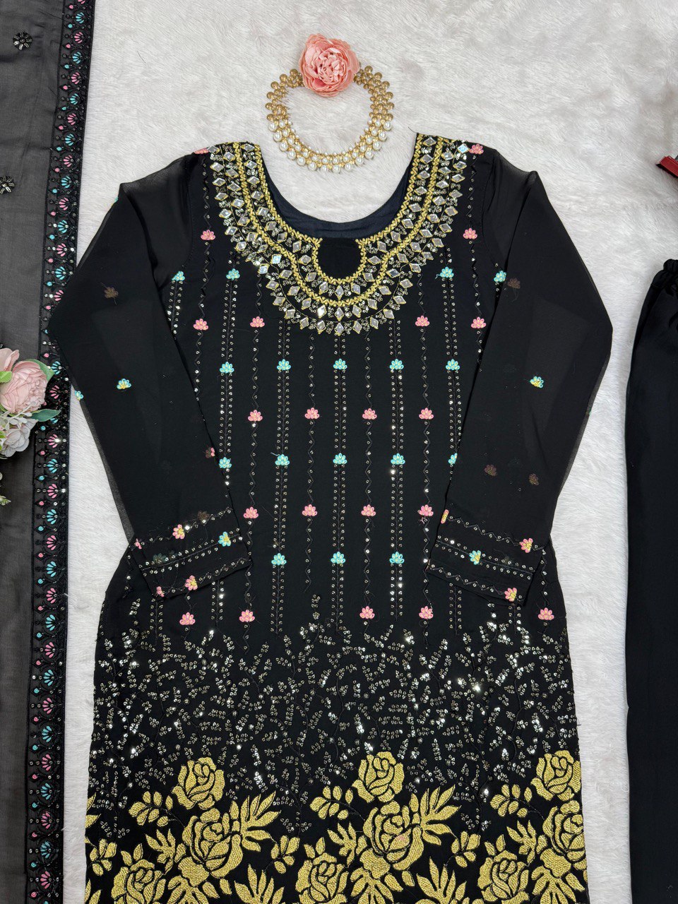 Wedding Special Thread & Sequence Work With Real Mirror Work Sut Set