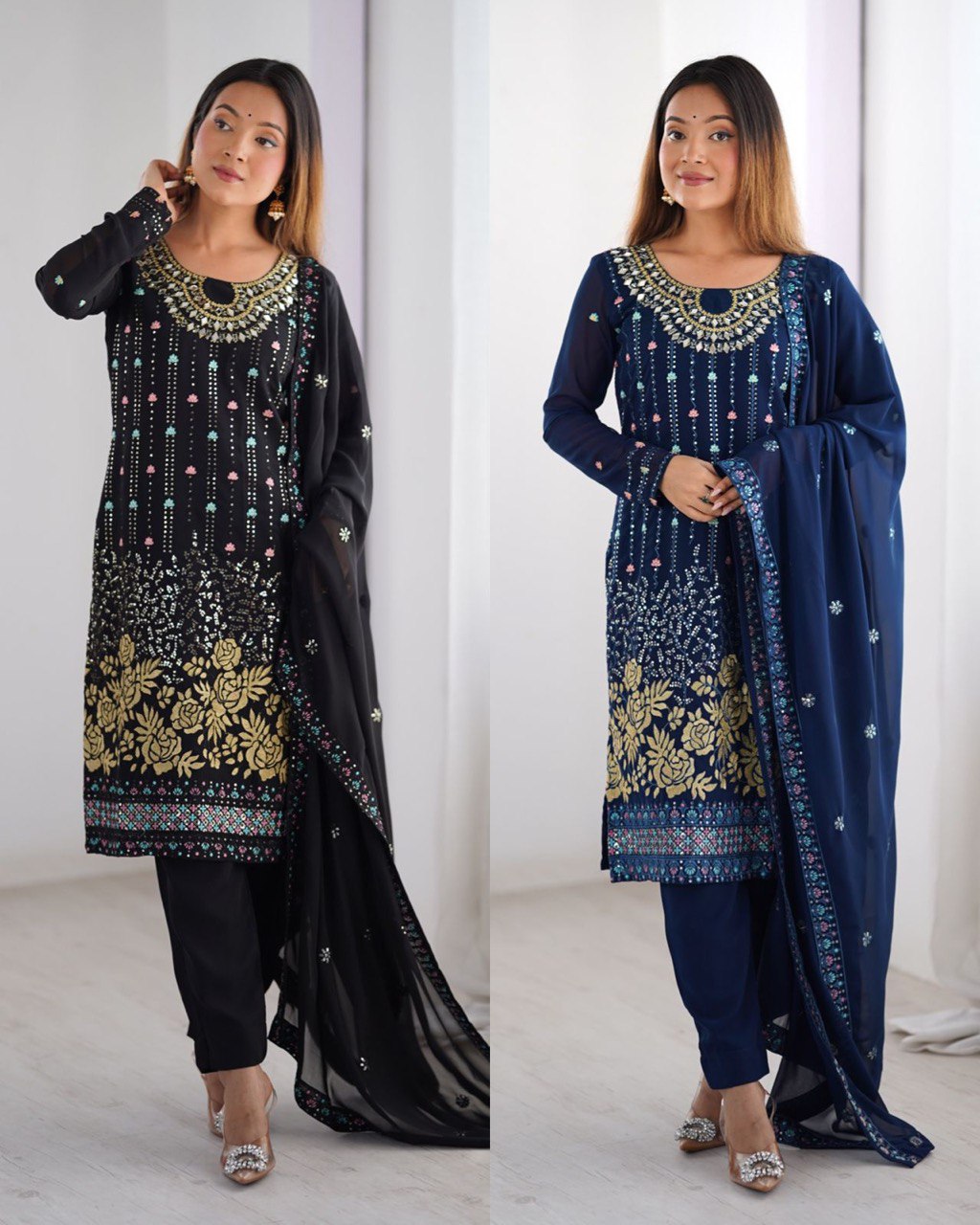 Wedding Special Thread & Sequence Work With Real Mirror Work Sut Set