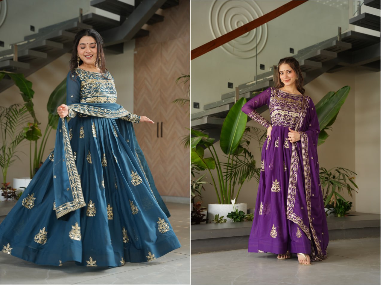 Premium Chinnon Embroidered Work Anarkali With Dupatta
