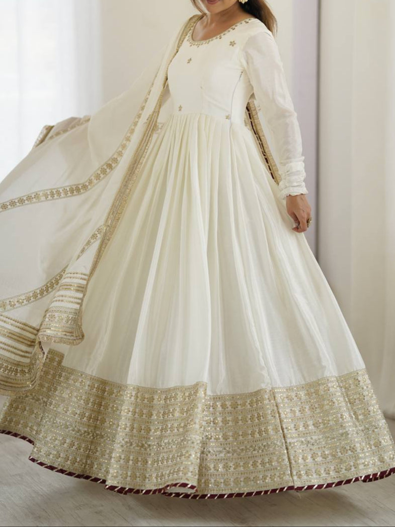 Chinon & Thread With Sequence Lace Border Heavy Anarkali Suit Set