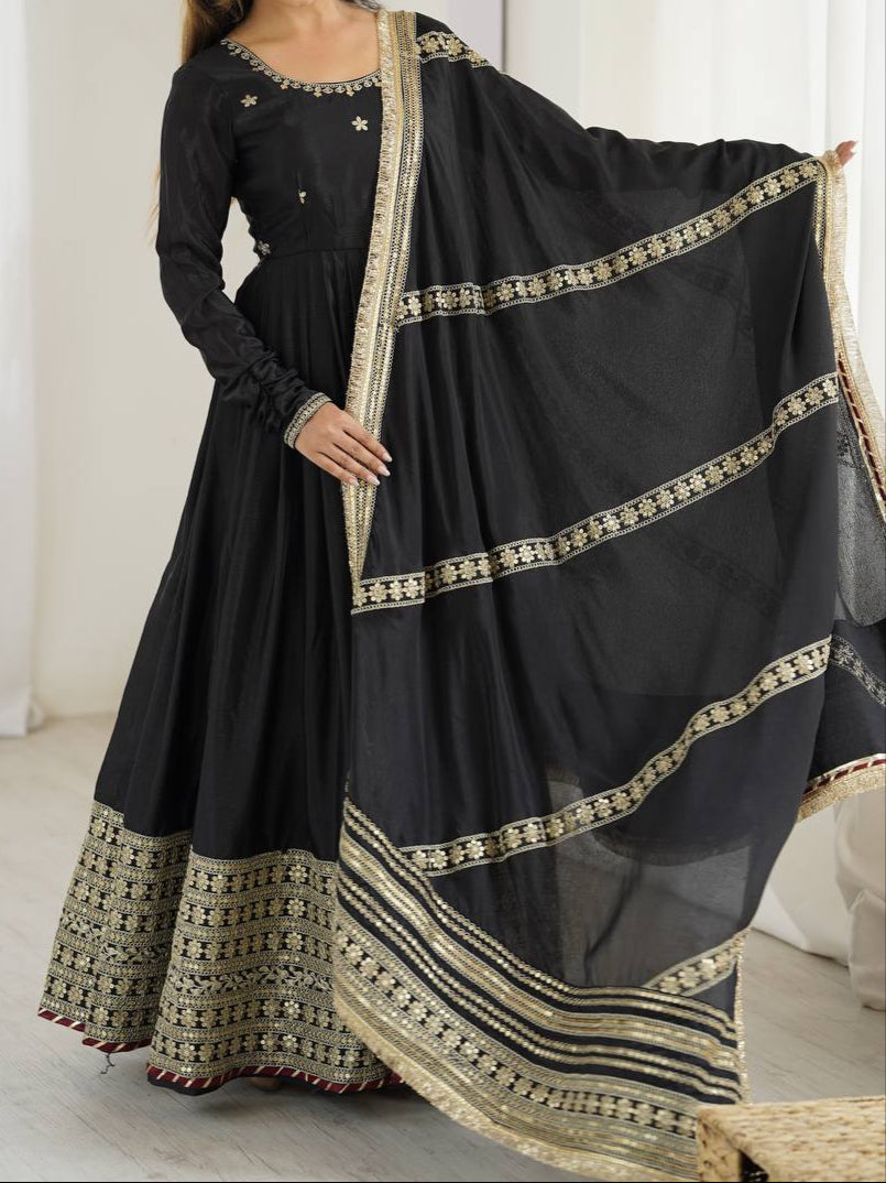Chinon & Thread With Sequence Lace Border Heavy Anarkali Suit Set