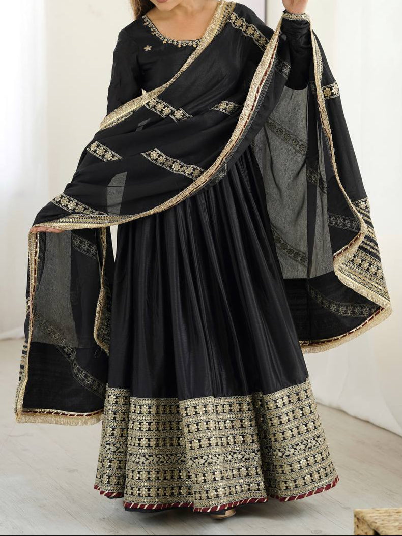 Chinon & Thread With Sequence Lace Border Heavy Anarkali Suit Set
