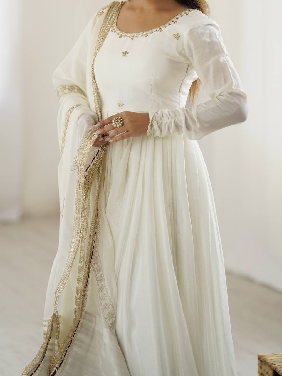 Chinon & Thread With Sequence Lace Border Heavy Anarkali Suit Set