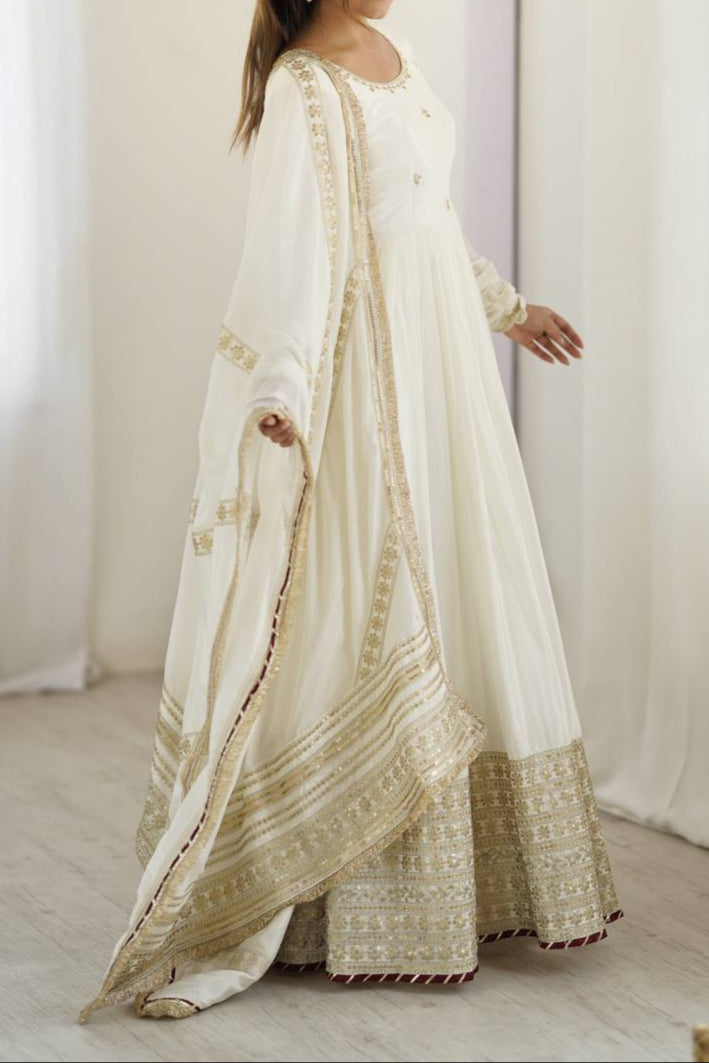 Chinon & Thread With Sequence Lace Border Heavy Anarkali Suit Set