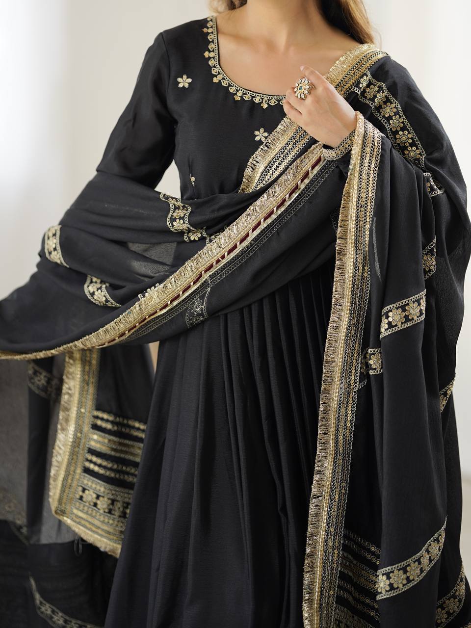 Chinon & Thread With Sequence Lace Border Heavy Anarkali Suit Set
