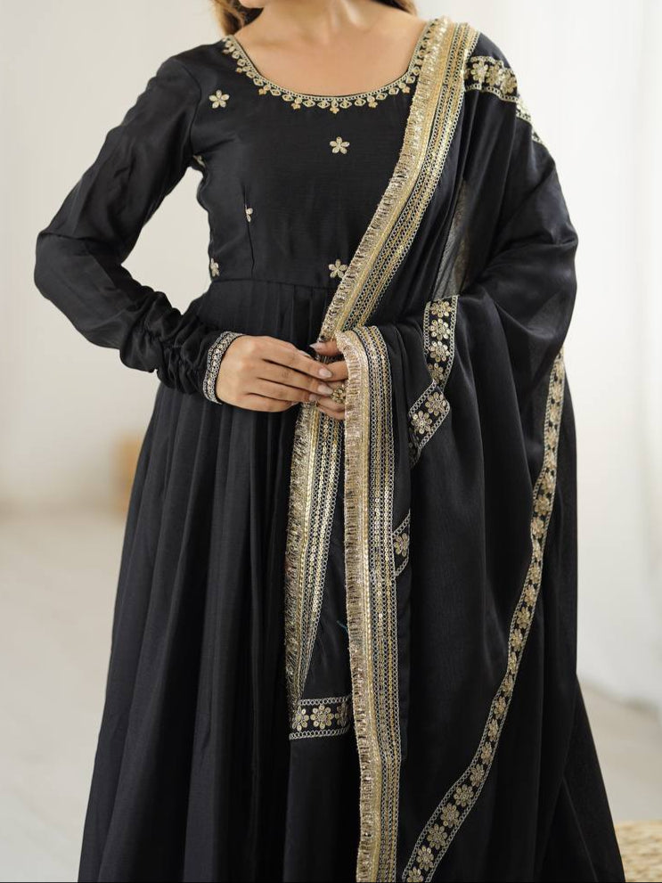 Chinon & Thread With Sequence Lace Border Heavy Anarkali Suit Set