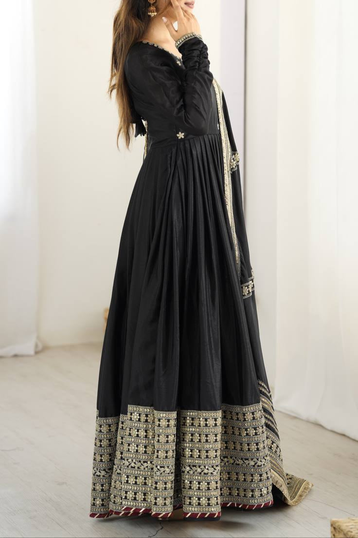 Chinon & Thread With Sequence Lace Border Heavy Anarkali Suit Set