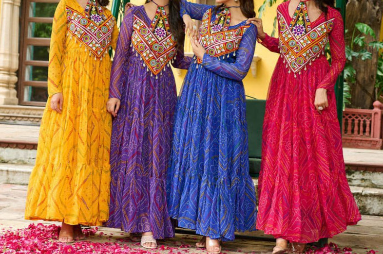 Navratri Special Bandhani Printed Work With With Kutchi Patchwork Gown