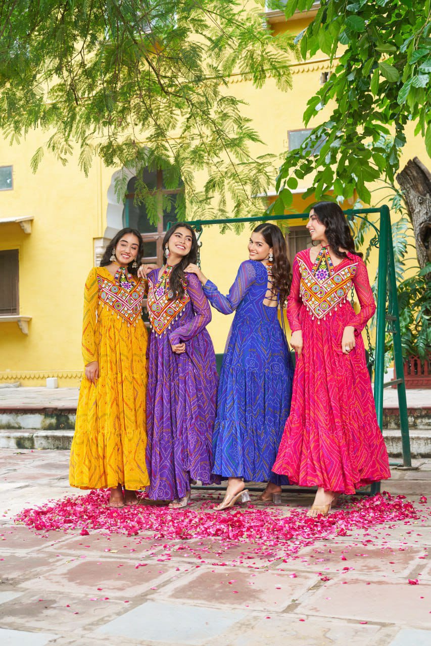 Navratri Special Bandhani Printed Work With With Kutchi Patchwork Gown
