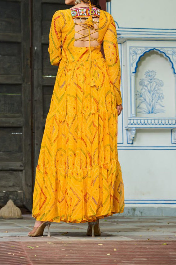 Navratri Special Bandhani Printed Work With With Kutchi Patchwork Gown