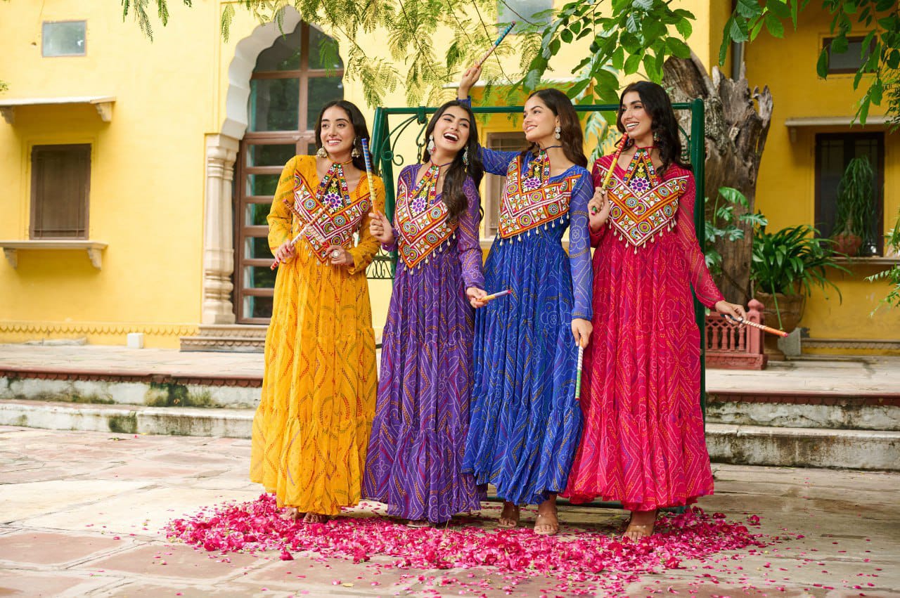 Navratri Special Bandhani Printed Work With With Kutchi Patchwork Gown