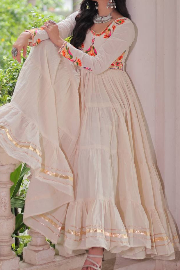 Navratri Special Multi Thread Embroidered & Gota Patti Work Gown