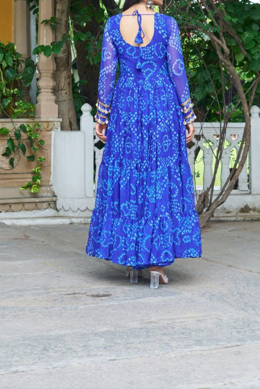 Navratri Special 12 meter heavy flair Gown With Bandhani Printed Work With Kutchi Patchwork