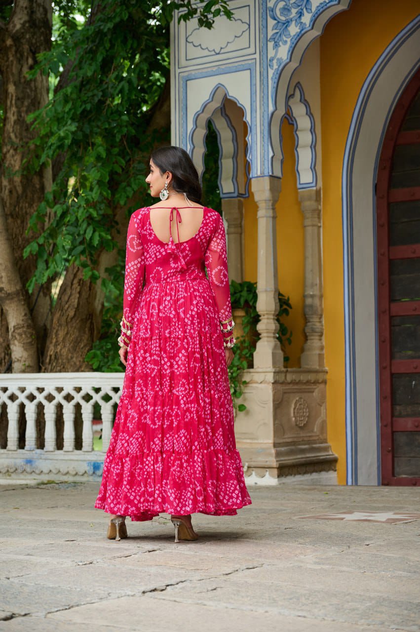 Navratri Special 12 meter heavy flair Gown With Bandhani Printed Work With Kutchi Patchwork