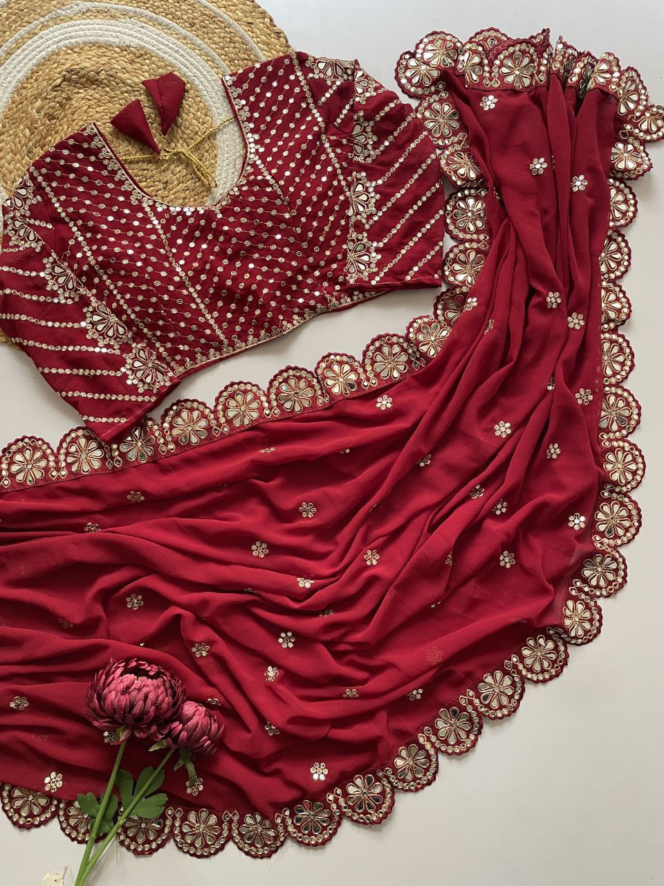 Bollywood Viral Orignal Mirror Work Saree & Blouse