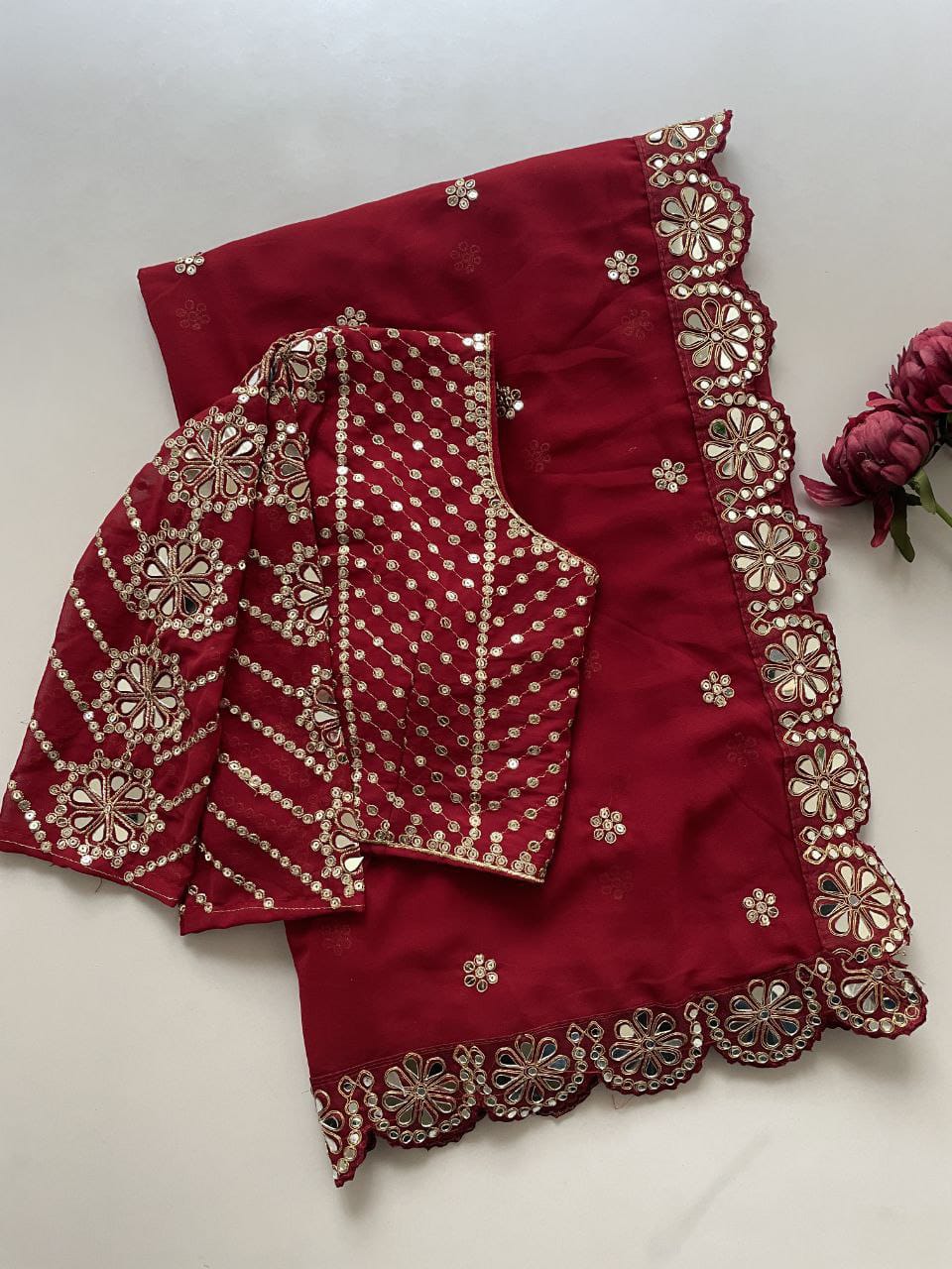 Bollywood Viral Orignal Mirror Work Saree & Blouse