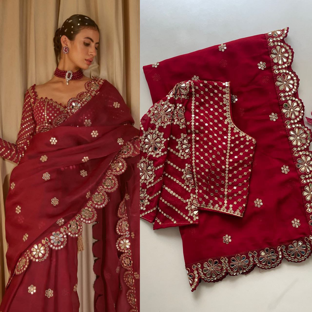 Bollywood Viral Orignal Mirror Work Saree & Blouse