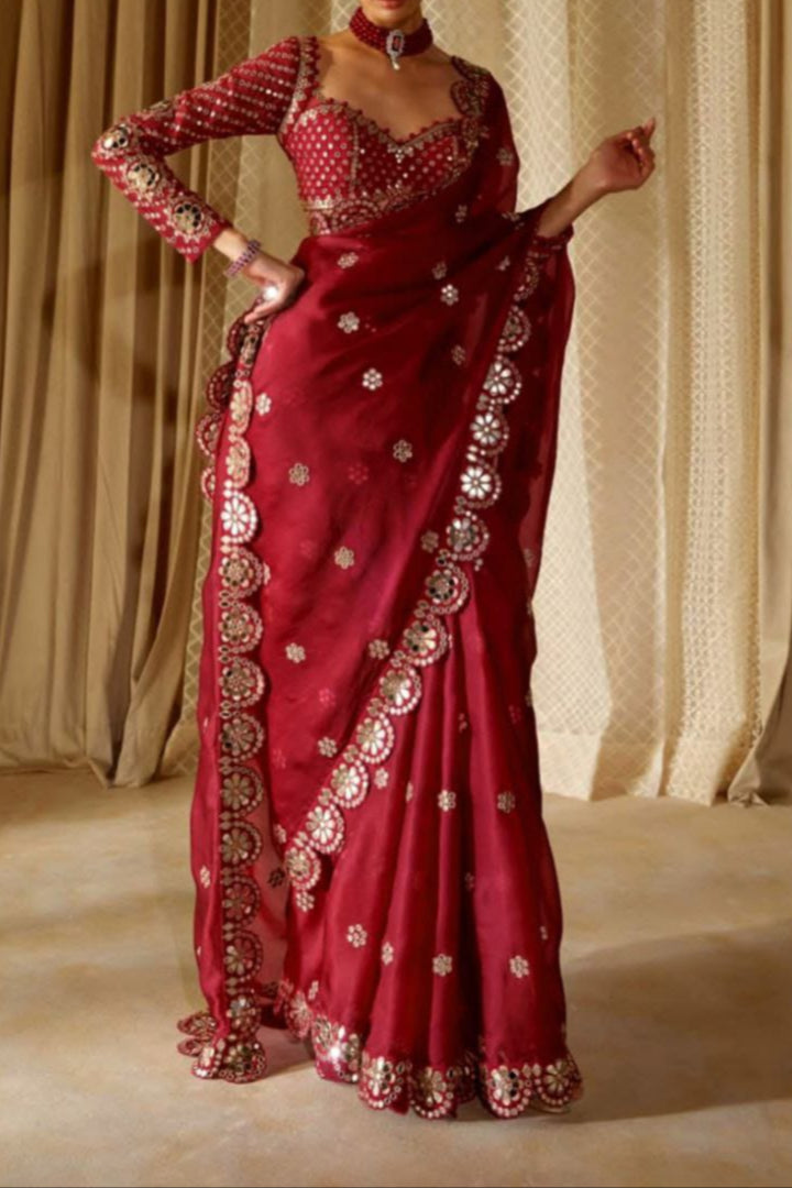 Bollywood Viral Orignal Mirror Work Saree & Blouse