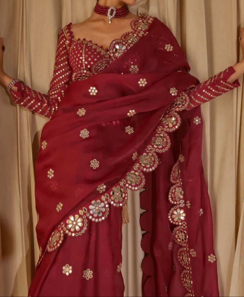 Bollywood Viral Orignal Mirror Work Saree & Blouse