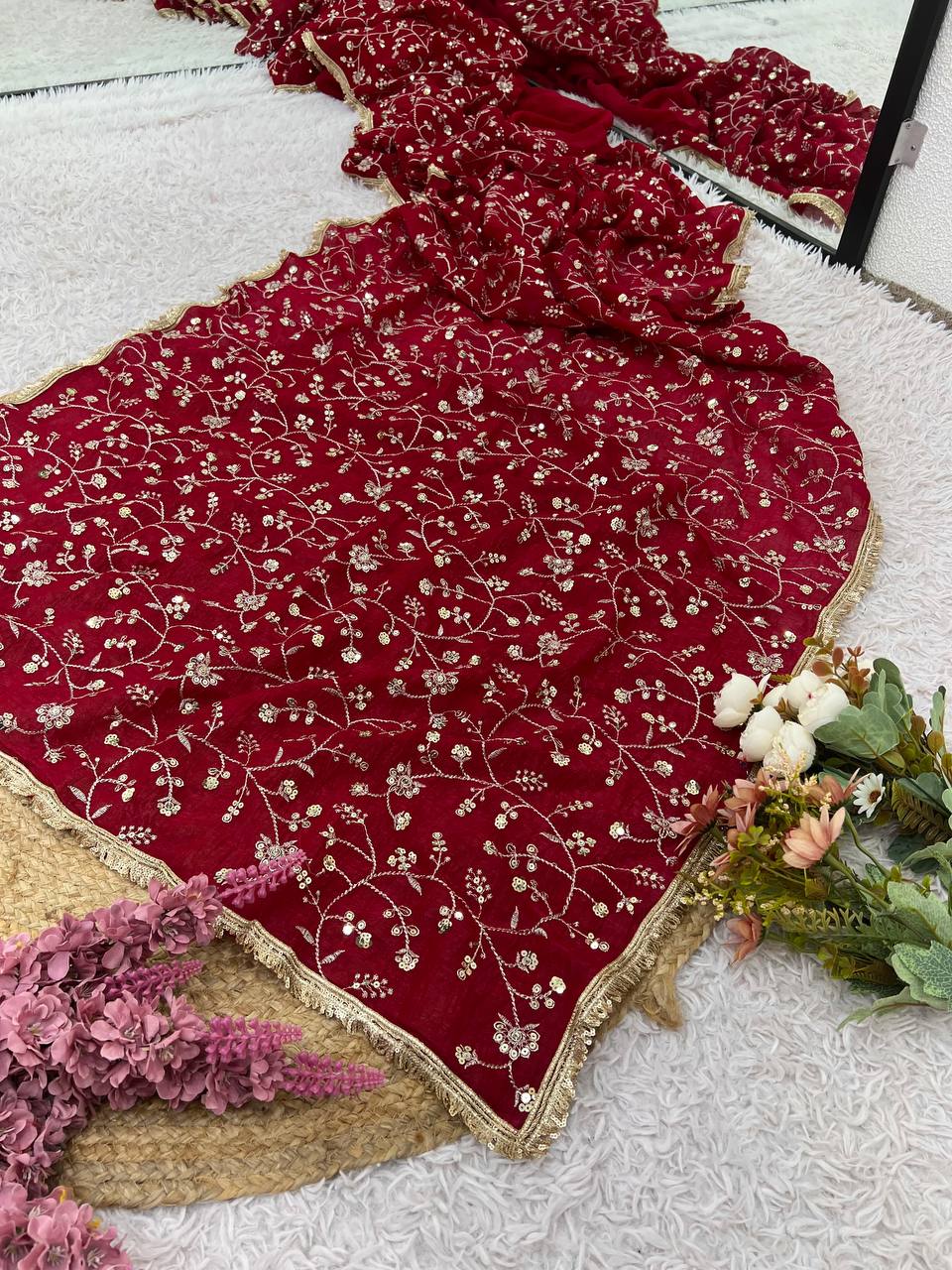 Wedding Special Embroidery Sequence Work Saree