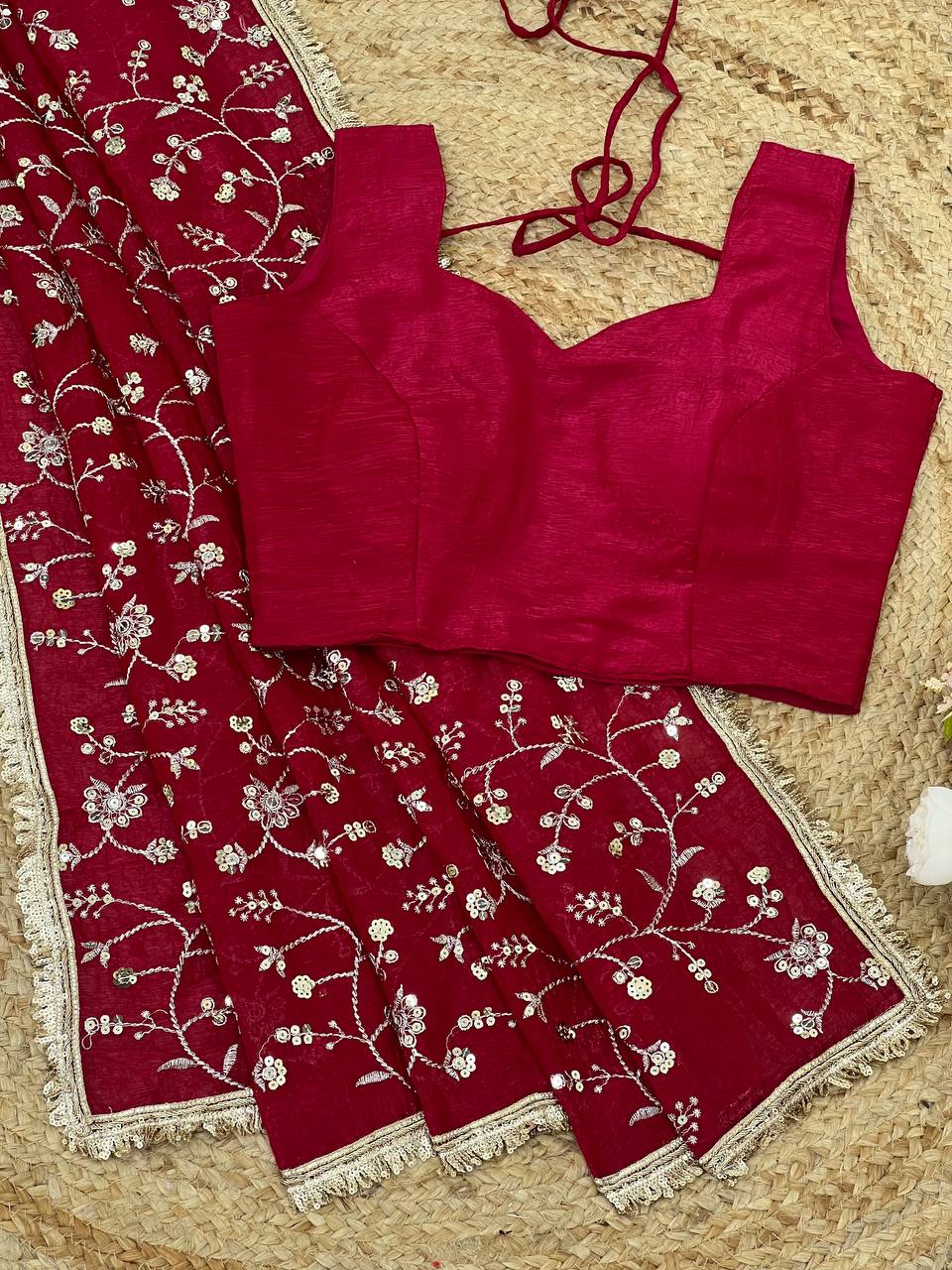 Wedding Special Embroidery Sequence Work Saree