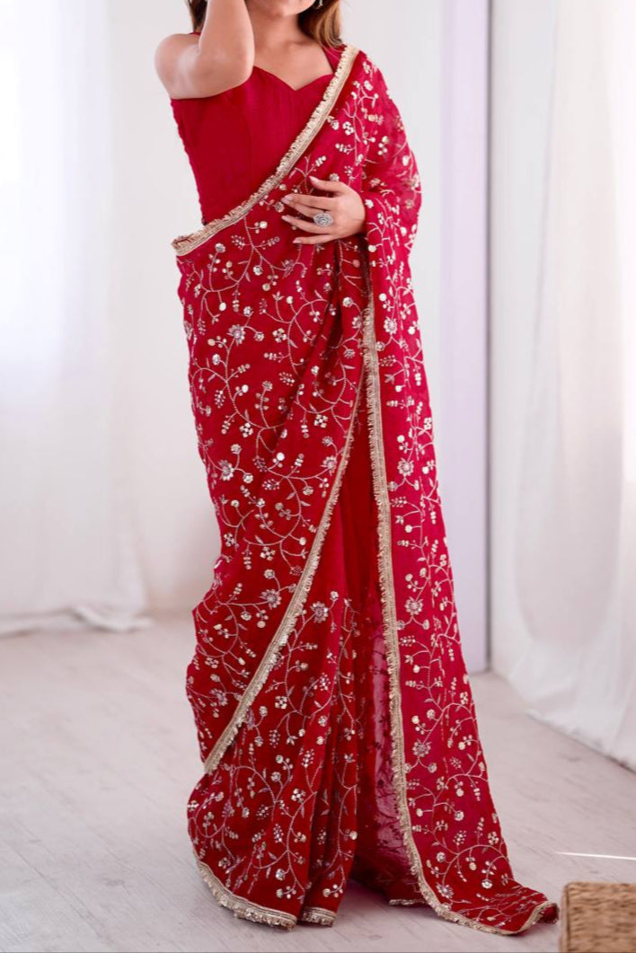 Wedding Special Embroidery Sequence Work Saree