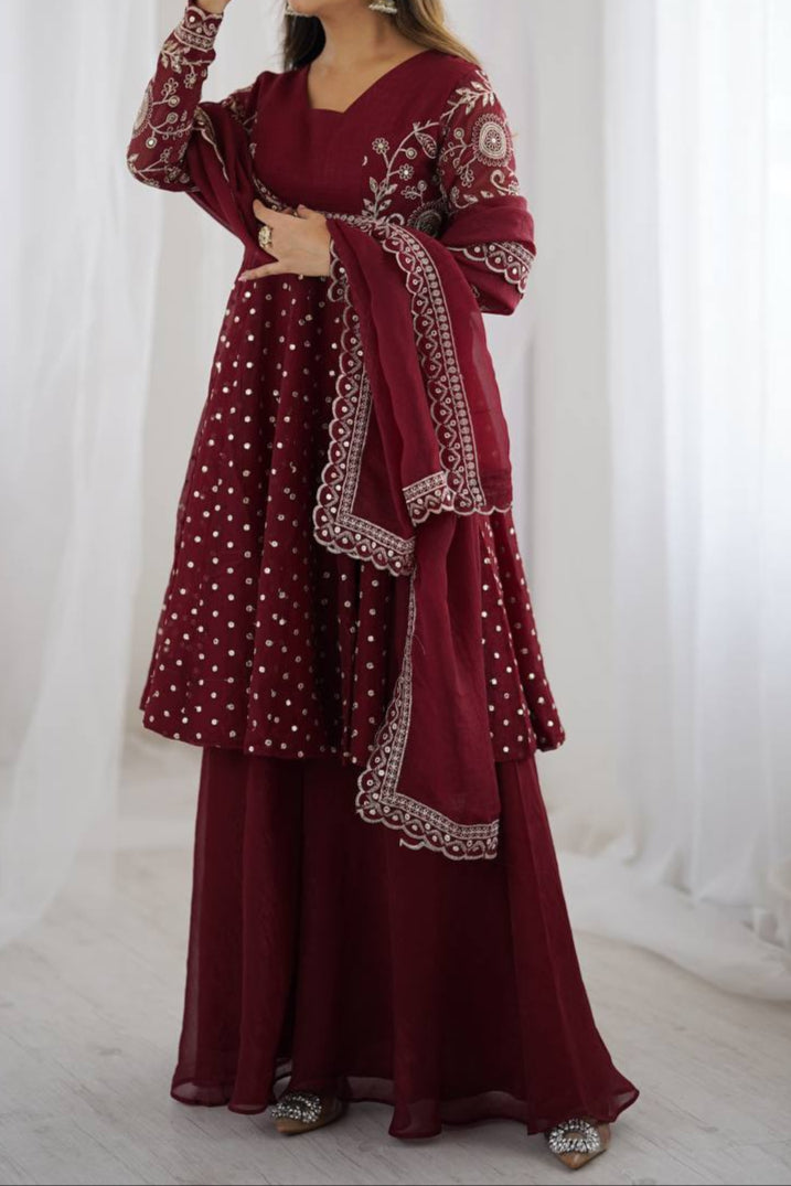 Embroidery Sequence Work Top Sharara Suit