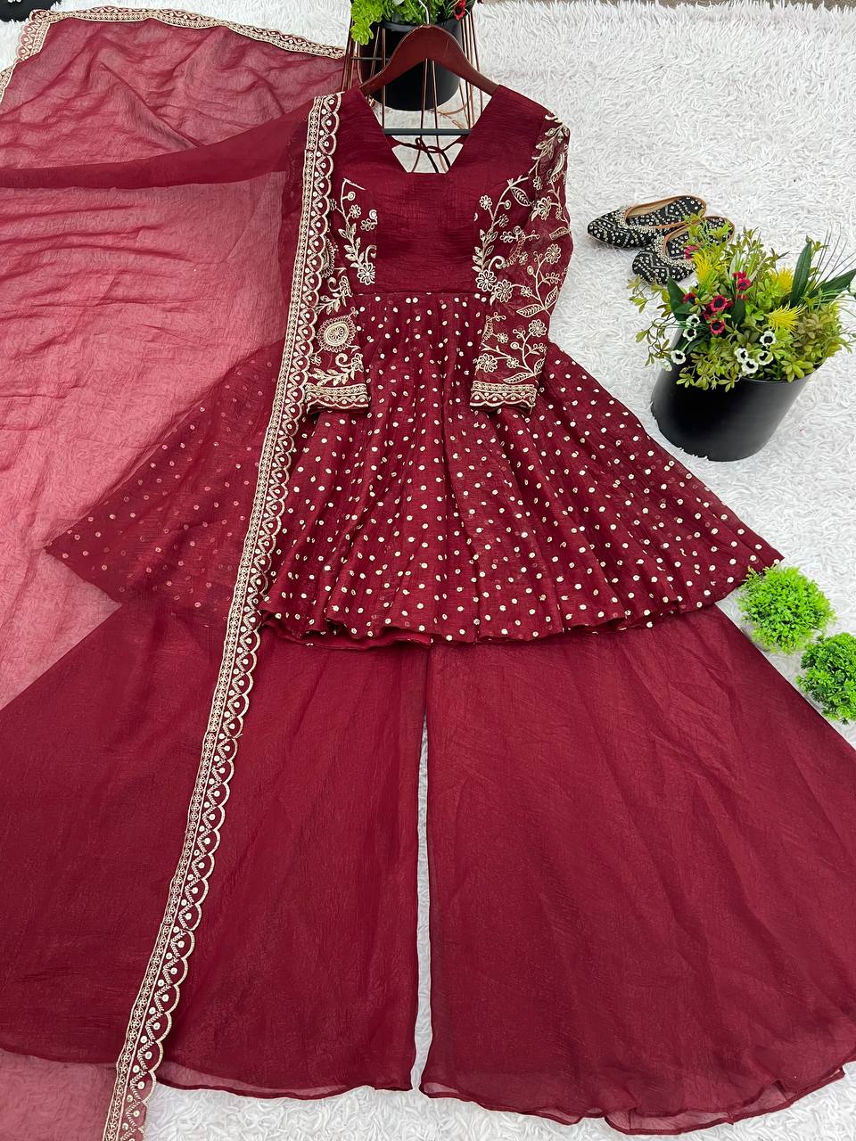 Embroidery Sequence Work Top Sharara Suit