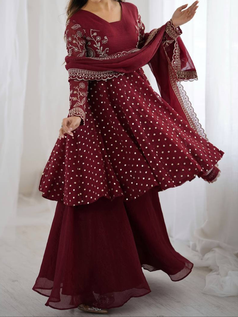 Embroidery Sequence Work Top Sharara Suit