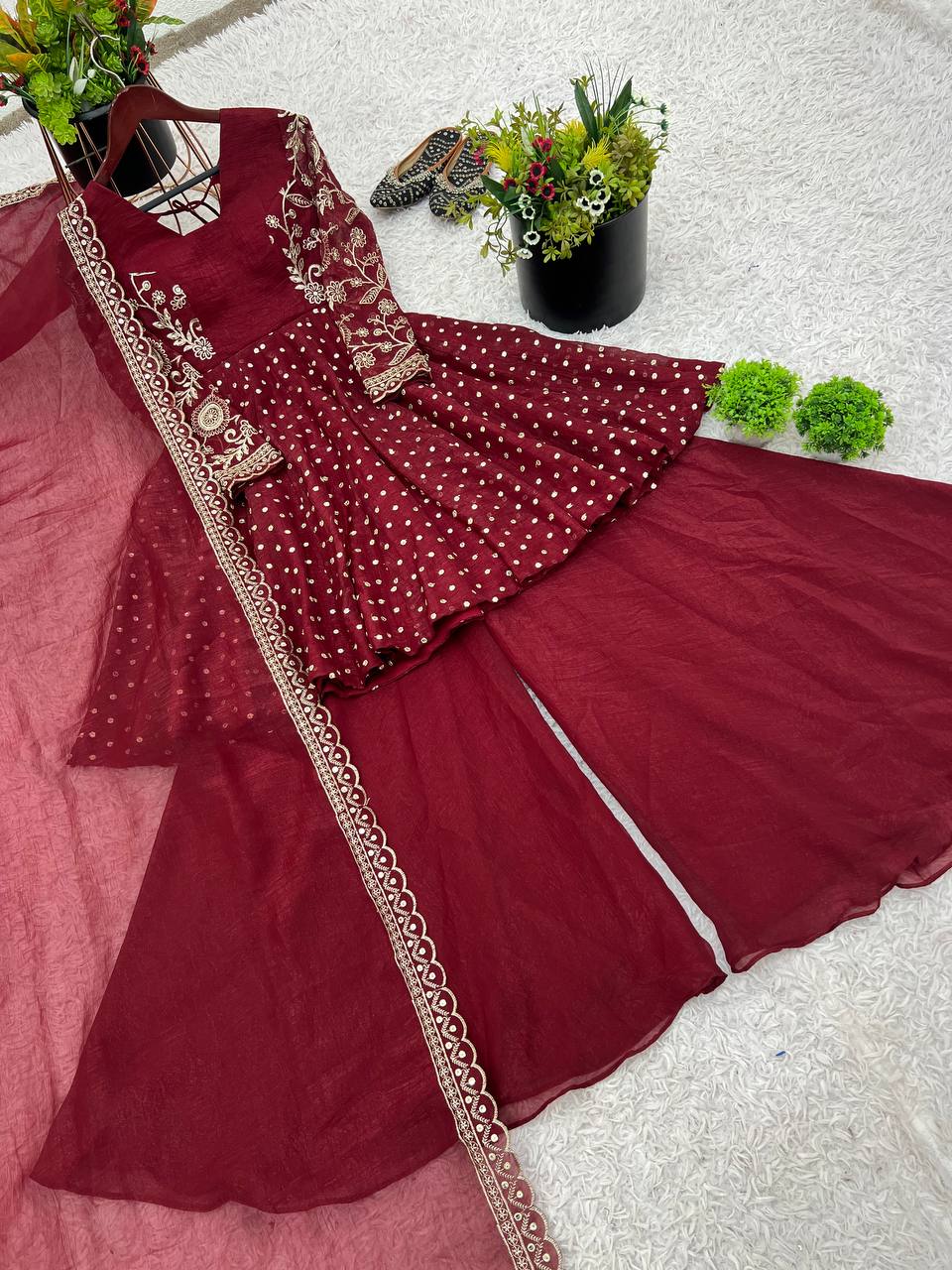 Embroidery Sequence Work Top Sharara Suit