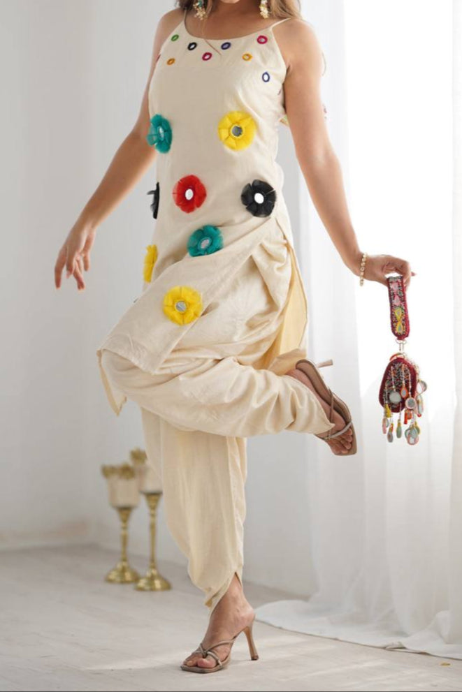 Party Wear Mirror And Katli Work Top Dhoti