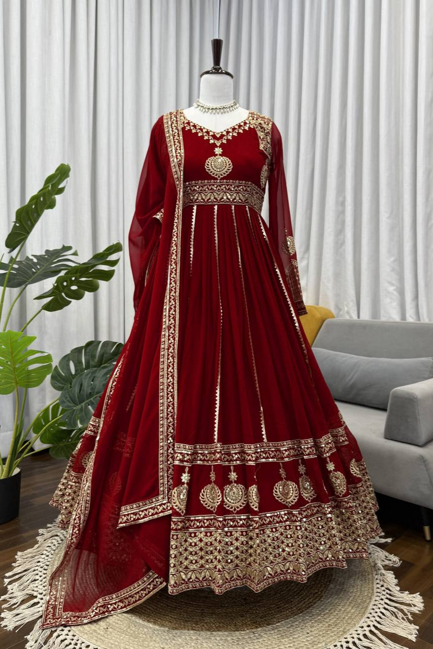 Party Wear Designer Thread with Sequence Work Anarkali Suit Set