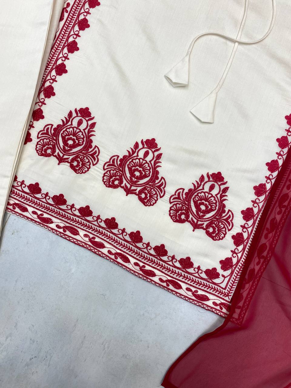 Embroidered Roman Silk Fabric Designer Suit Set