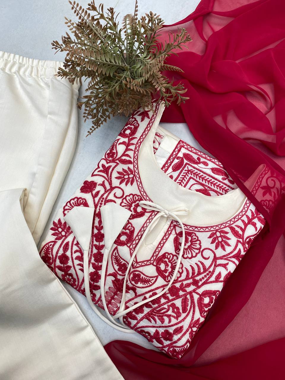 Embroidered Roman Silk Fabric Designer Suit Set