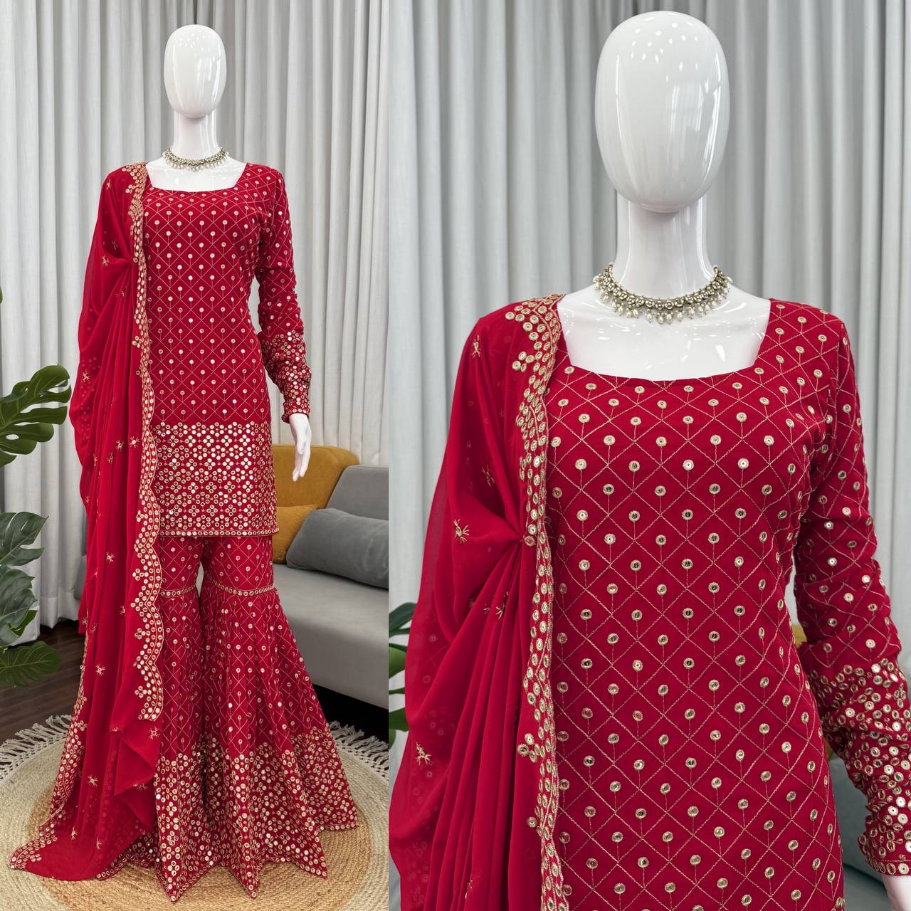 Thread with 9mm Sequence Work Top Sharara & dupatta